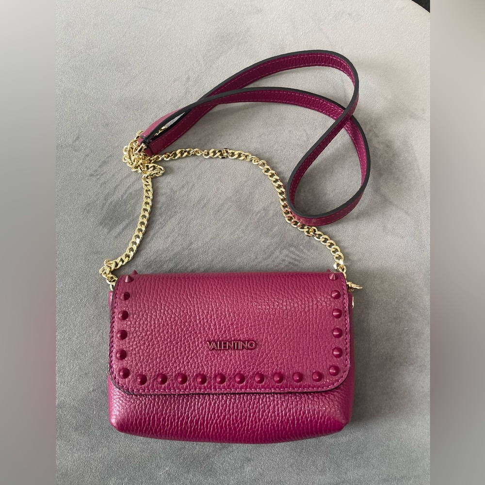 New Valentino by Mario Purple Studded Wallet on Chain Crossbody Bag